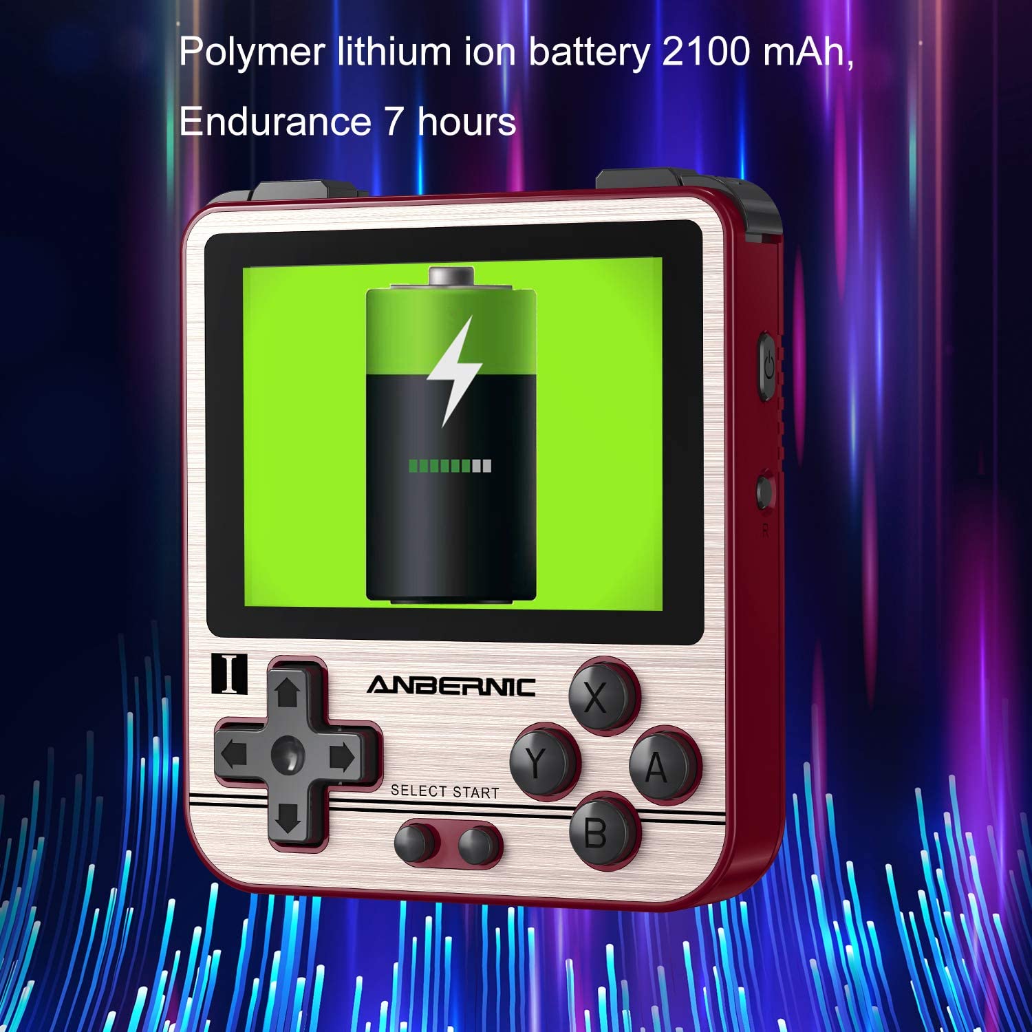 The Anbernic RG280V has a 2,100mAh battery