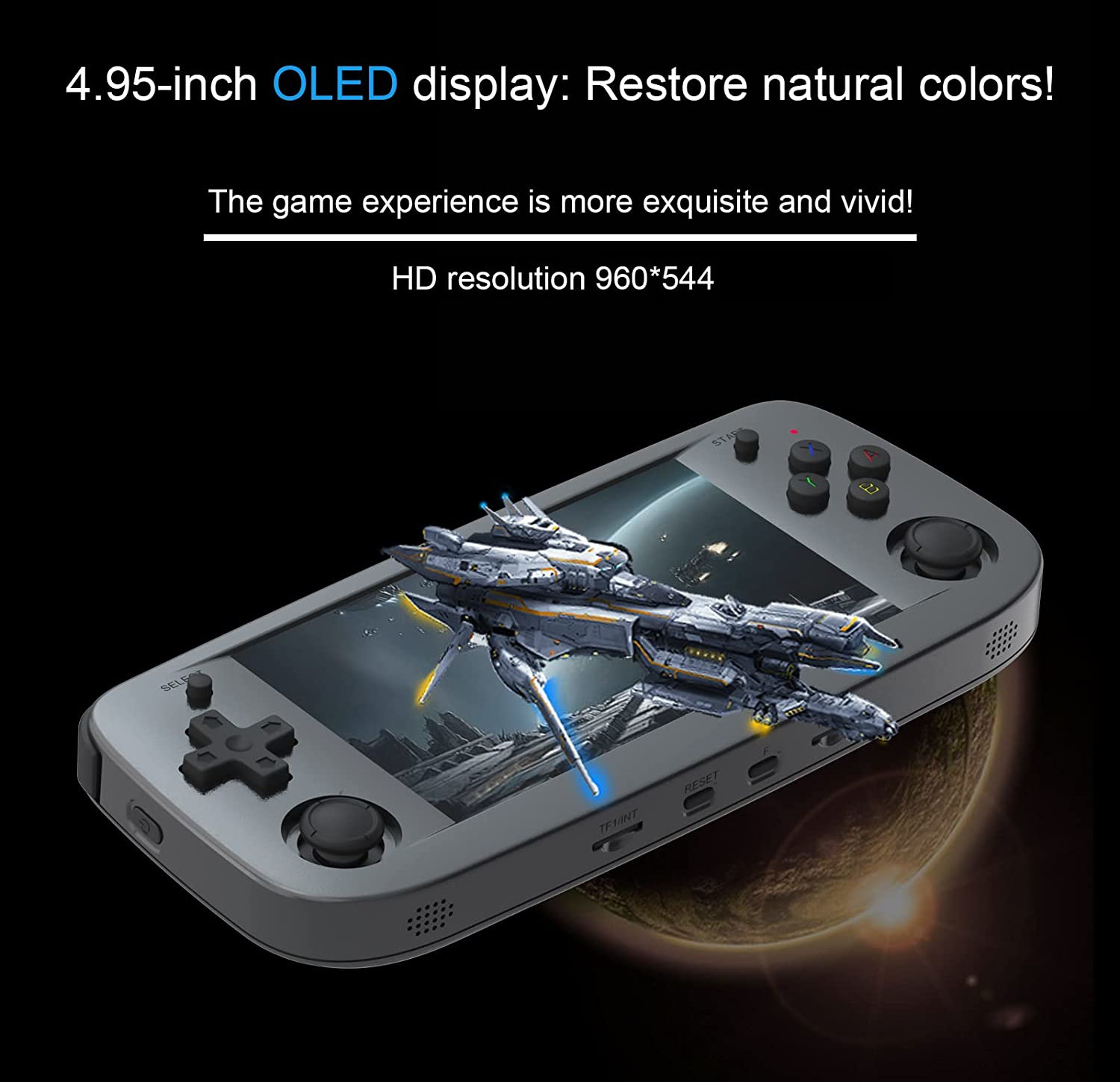 The Anbernic RG503's high-resolution, OLED widescreen display