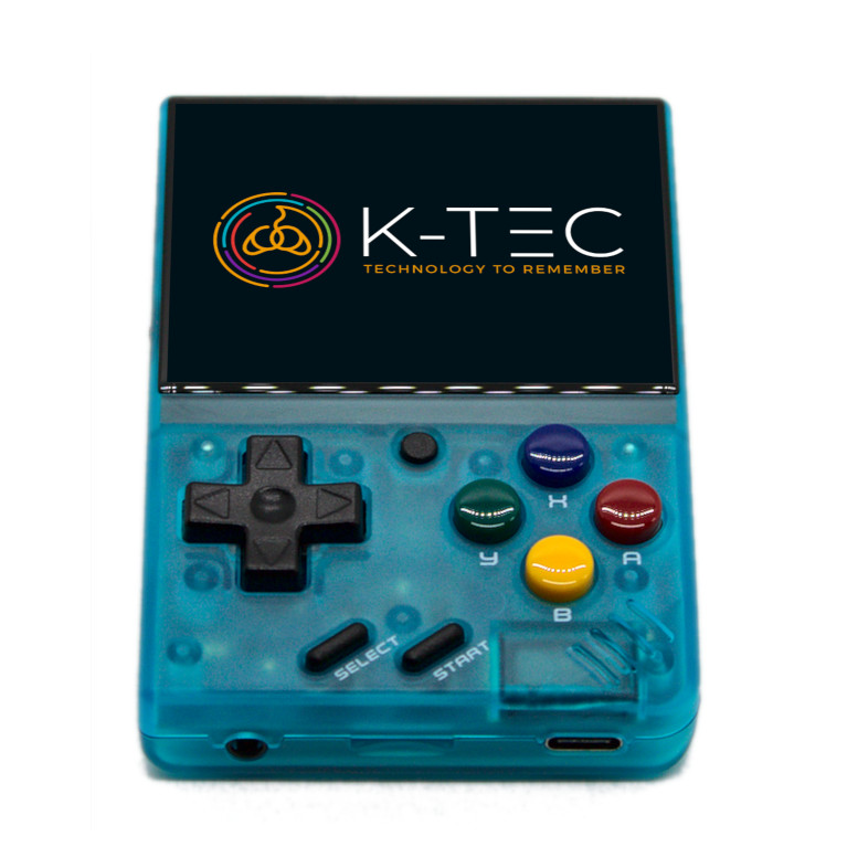 Miyoo Mini V2 retro handheld games console in Transparent Blue
