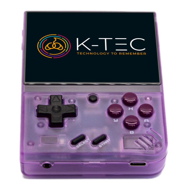 Miyoo Mini+ retro handheld games console in Transparent Purple