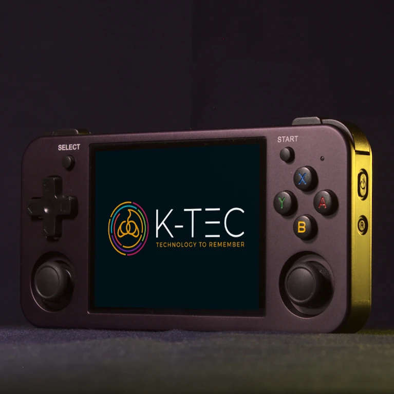 Anbernic RG353M retro handheld games console in Deep Purple - angle