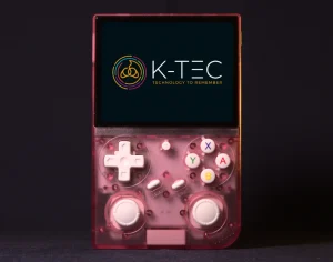 BATLEXP G350 retro gaming handheld in Transparent Pink — front view showing d-pad, face buttons, thumbsticks, and 3.5-inch IPS display