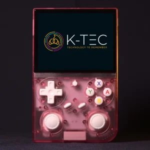 BATLEXP G350 retro gaming handheld in Transparent Pink — front view showing d-pad, face buttons, thumbsticks, and 3.5-inch IPS display