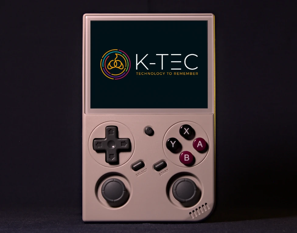 BATLEXP G350 retro gaming handheld in Retro Grey — front view showing d-pad, face buttons, thumbsticks, and 3.5-inch IPS display, reminiscent of the classic Nintendo Game Boy